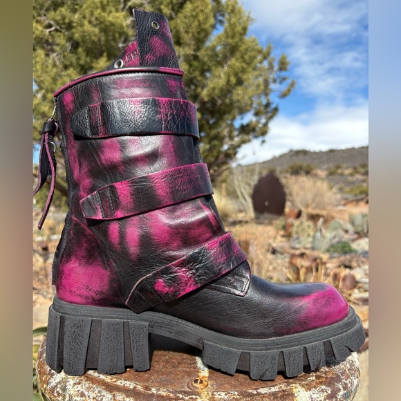 A.S.98 HAMISH FUCHSIA DAMI MOTO BRUSH OFF PLATFORM BIKER BOOTS - Picture 2 of 16
